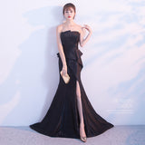 Black Evening Dress Women 2026 New Summer Fishtail Banquet Fashion Sexy Host Dress Small Tail HZ0517