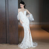 French Lace White Light Wedding Dress 2025 New Fish Tail Light Dinner Engagement High Sense HZ0517