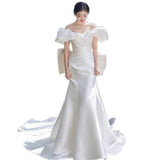 The Main Dress Of The Sting Face Dress Shoulder 2026 New Thin Bride Tailed High-End Retro Bow Dress HZ0517