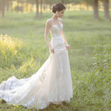 One-Word Shoulder Fishtail Wedding Dress 2026 New French Lace Niche Travel Temperament Evening Dress HZ0517
