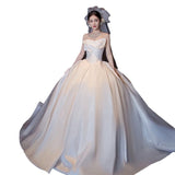 Sing Face Light Wedding Dress 2026 New Bride High-End Main Yarn High-End Texture Boobs Go Out Of The Yarn French Retro Tail HZ0517