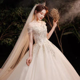 One-Word Shoulder French Main Wedding Dress 2025 New Spring And Summer Bridal Court Wind Small Heavy Industry Big Tail HZ0517