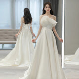 French Bra Light Wedding Dress Bride Simple High-End Feeling Of Lint White Dress Dress HZ0517