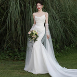 Brased Light Wedding Dress 2026 New Travel Photography Sen Series Super Fairy Bride Wedding Fishtail Dress Simple Welcome Out Of The House HZ0517