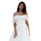 2026 New Wedding Dress Bride Word Shoulder Thin Sen Family Princess Fluffy Skirt French Style Yarn High-End Temperament Fairy HZ0517