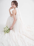 Temperament Light Wedding Dress New Shoulder Chiffon Dress Sen Series Shoot Small Tail Lawn Wedding Super Fairy Welcome White Yarn HZ0517