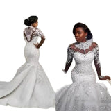 Wedding Dress Sexy Long-Sleeved Lace High-Neck Fishtail Wedding Dress African Bride HZ0517