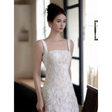 French Certificate Registration Light Wedding Dress High-End Dress Temperament Banquet Sling Lace Engagement Dress Dress HZ0517