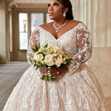 Large-Size Shoulder-To-Shoulder Lace Wedding Dress Embroidered Big Tail Wedding Dress HZ0517