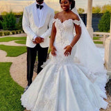 One-Word Shoulder Wedding Dress 2026 New Bridal Main Yarn Small Heavy Industry Luxury Retro Pregnant Woman Tail Dress HZ0517