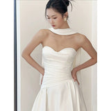 French-Style Lint-Faced Light Wedding Dress 2025 New Bridal Simple Temperament Breast-Shape High-End Engagement Dress Dress Yarn HZ0517