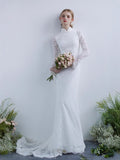 New French Retro Cheongsam Lace Long-Sleeved Fishtail Wedding Dress Elegant Church Wedding Yarn HZ0517
