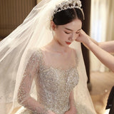 Long-Sleeved Wedding Dress 2025 New Main Yarn Dress Pregnant Women's High-Quality Heavyweight French-Style Small Size HZ0517
