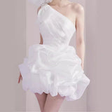White French Slanted Shoulder Short Temperament Banquet Birthday Party Adult Bridesmaid Dress Can Usually Wear Daily Dress HZ0517