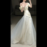 One-Word Shoulder French-Style Linden Dress 2026 New Bridal High-End Sense Simple Fish Tail Welcome Yarn HZ0517