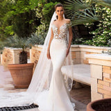 Wedding Dress For 2026 New Deep-Collar Wedding Dress Hollow Fish Tail Water Lace Tailing Wedding Dress HZ0517