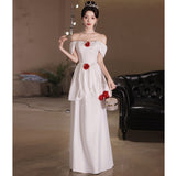 White Evening Dress Sexy Famous Luxury Niche High-End Rose Flower Birthday High-End Feel Dress Adult Ceremony HZ0517