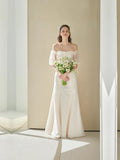 Mori's Wedding Dress Is A Word And Shoulder Repair To Go Out Yarn Chao Xian Travel Lawn Wedding Light Yarn Simple License Dress HZ0517
