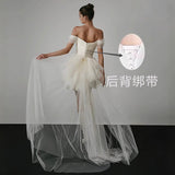 One-Word Shoulder-To-Shoulder White Short Simple French-Style Seduced Dress Small Man Engagement Certificate Registration Dress HZ0517