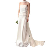 Brased Light Wedding Dress 2026 New Bride Simple Densate French Style Small Retro Go-Out White Tail Dress HZ0517
