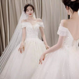 French Word Shoulder Main Wedding Dress 2026 Bride's New Court Wind Trip Film Wedding Dress Big Tail Wedding Dress HZ0517
