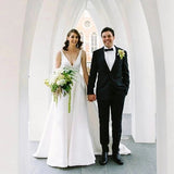 2026 New Simple French Style Sable Light Wedding Dress Thin V Collar A Simple Wedding Dress HZ0517
