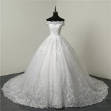 Main Wedding Dress 2026 Spring New Lace Embroidery One-Word Shoulder Bride Wedding Wedding Dress HZ0517