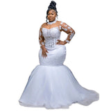 African Mermaid Bridal Wedding Dress High-Necked Lace Poster Long-Sleeved Bridal Dress Lady Official Party Dress HZ0517