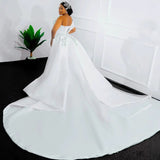 Shiny Long Mermaid Wedding Dress For Black Girl Side-Shoulder Diamond Bridal Dress Sweeping Tailings HZ0517