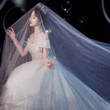 One-Word Shoulder French Main Light Wedding Dress 2026 New Tailing Starry Sky Small Bride Super Fairy Temperament Mori Dream HZ0517