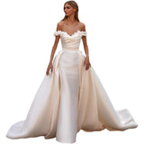 One-Word Shoulder-Sweared Detachable Fishtail Wedding Dress New Two-Wear Wedding Dress HZ0517