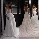 Long-Sleeved Wedding Dress 2026 New Bride Simple U-Neck Big Dew Back Shot Small Tail Lace Thin Object HZ0517
