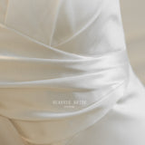 Simple French Faece Light Yarn Sling V Tie Acetate-Sing-Bated Small-Tailed Wedding Dress HZ0517