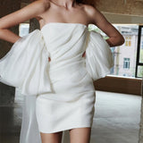 One-Word Shoulder Light Wedding Dress French Simple Sense Retro Temperament To Go Out To Greet Small Short Light Dress Wedding Dress Wedding Dress HZ0517