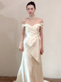 French Word Shoulder Light Wedding Dress Bride Simple Dingy Noodles Senior White Fishtail Dress Welcome Out Of The Yarn HZ0517