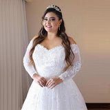 Large-Size Wedding Dress 2026 New Sexy Out-Shouldered Tulle Long-Sleeved Lace Bridal Dress HZ0517