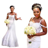 New Wedding Dress Lace Fishtail Sexy Sling Shoulder Size Bridal Dress Heavy Industry Drag Tail Main Yarn Africa HZ0517