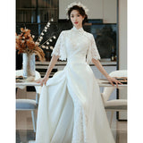 New Chinese Lace Evening Dress Niche Silk Dress Retro Improved Cheongsam Bridal Temperament Engagement Welcome Out Of The Winter HZ0517