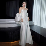 French Linden Noodles With Light Wedding Dress Bridal Minority Simple White Fishtail Welcome Yarn Wedding Dress Dress HZ0517