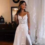 Spring Lace Wedding Dress Bridal Dress Sling Long Small Tail High Sense Bridal Dress Side Opening Fork HZ0517