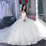 2026 New Bridal Wedding Dress Small Tail Lace Sticker Long-Sleeved Ball Dress Small White Thin Wedding Dress HZ0517