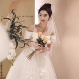 Sling Belt Light Wedding Dress 2025 New Bridal French Word Shoulder Yarn Small Master Yarn License Dress HZ0517