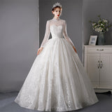 Wedding Dress 2025 New Bridal Yarn Small Long-Sleeved Dress High Collar Thin Temperament Simple Atmosphere HZ0517