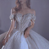 French Word Shoulder Starry Sky Wedding Dress Woman 2026 New Bridal Small Yarn Heavy Industry Luxury Court Style HZ0517