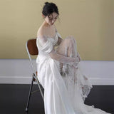 French-Style Silk Dress Light Luxury New Bridal Lace A Word Shoulder Light Dress Small Out Of The Yarn HZ0517