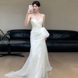 French Simple Breast-Shape Light Wedding Dress Bride Super Xiansen Lined Out To Welcome The Yarn Temperament White Small Tail Dress Skirt HZ0517
