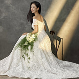 White French Lace Light Wedding Dress Bridal New Travel Photography Sen Series Simple Dress A Word Shoulder Welcome Out HZ0517