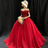 Red Shoulder Bride Wedding Dress Toaster Waist Size Pregnant Woman Out Punk Dress Solo Performance Evening Dress HZ0517