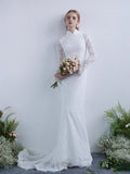 New French Retro Cheongsam Lace Long-Sleeved Fishtail Wedding Dress Elegant Church Wedding Yarn HZ0517