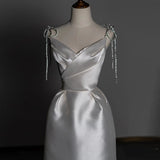 Suspension Belt Light Wedding Dress Small Bridal Temperament Simple Light Exterior Yarn French Style Travel Shot With A Ribbon Dress HZ0517